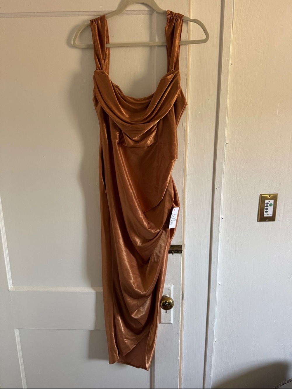 Asks Cowl Neck Draped Slip Dress - Copper / Gold